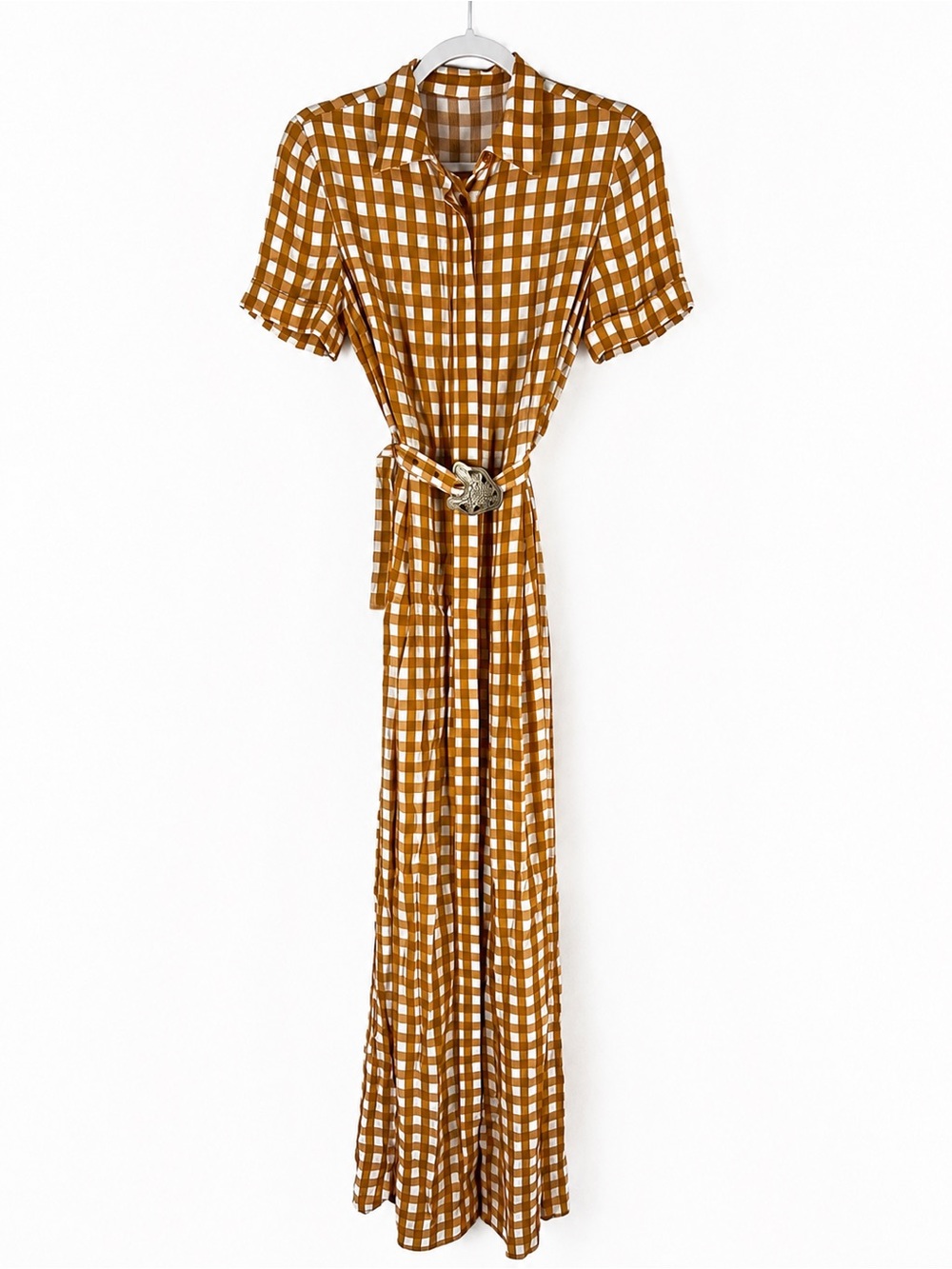 Uterqüe Mustard Gingham Maxi Dress - Picture 2 of 16